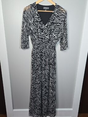 Harper 241 Women's Small Black & White Print Sheer Sleeve Maxi Dress